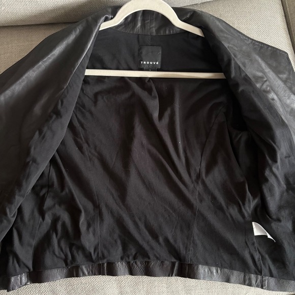 $395 TROUVE Black Soft Leather Biker Moto Jacket Rocker Hi Low Drape Coat SMALL - Picture 4 of 10